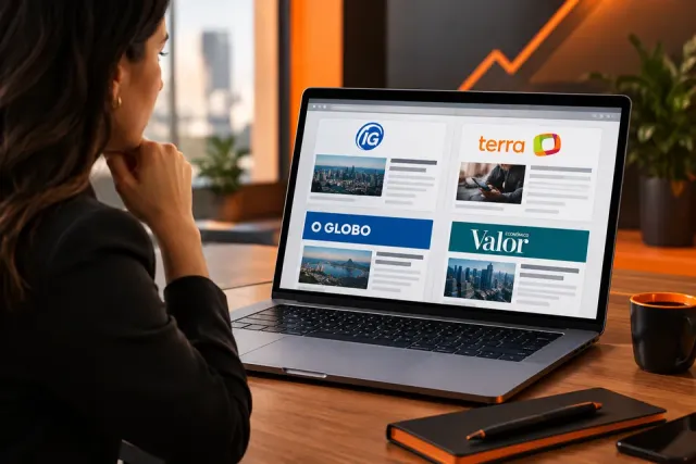 Professional reading news portals on a laptop