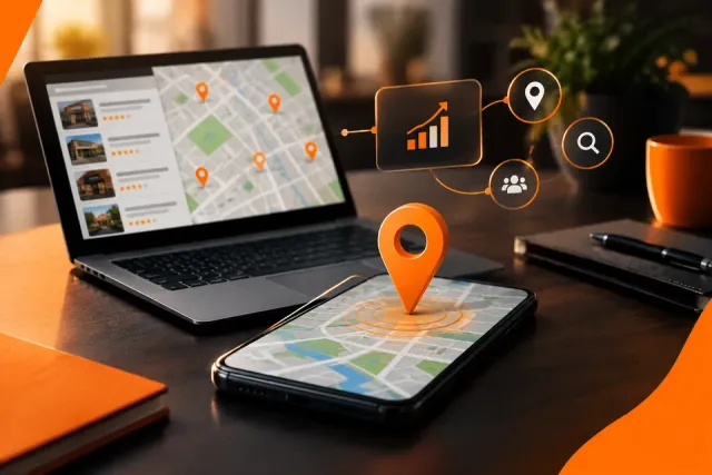 Laptop and phone showing maps and visibility indicators
