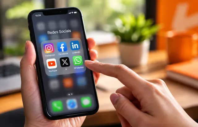 Hand tapping the social media folder on a phone
